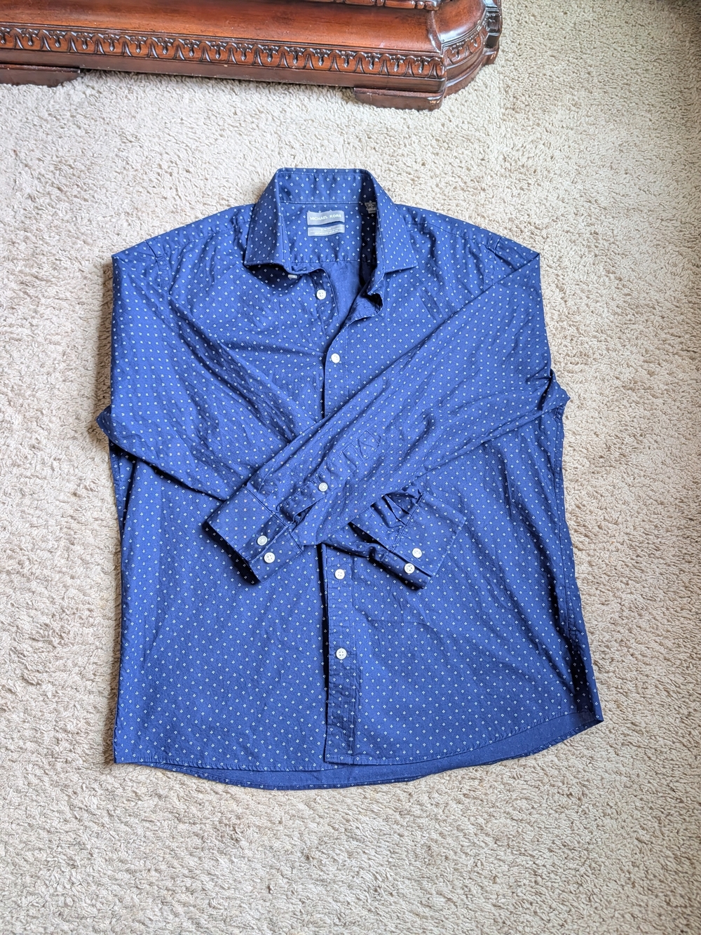 Michael Kors Slim Fit Men's Navy Blue Patterned Button-Up Shirt